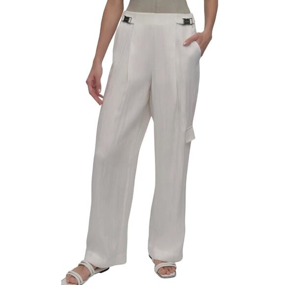 DKNY Women's Weathered Twill Belted Pants in Ivory